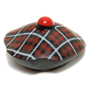 Деталь LEGO 99246pb01 Minifigure, Headgear Hat, Scottish Tam o'Shanter with Red and White Tartan Pattern в цвете Чёрный (Black)