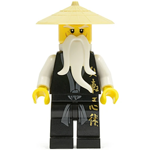 Минифигурка LEGO njo0026 Wu Sensei - Black Kimono with Gold Symbols, Dark Bluish Gray Sash, Tan Asian Hat, White Beard
